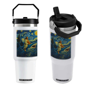 Jesus Shark Stary Night Flip Straw Tumbler Artist Van Gogh Christian TS14 One Size: 30 oz White Print Your Wear