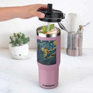 Jesus Shark Stary Night Flip Straw Tumbler Artist Van Gogh Christian TS14 One Size: 30 oz Light Pink Print Your Wear