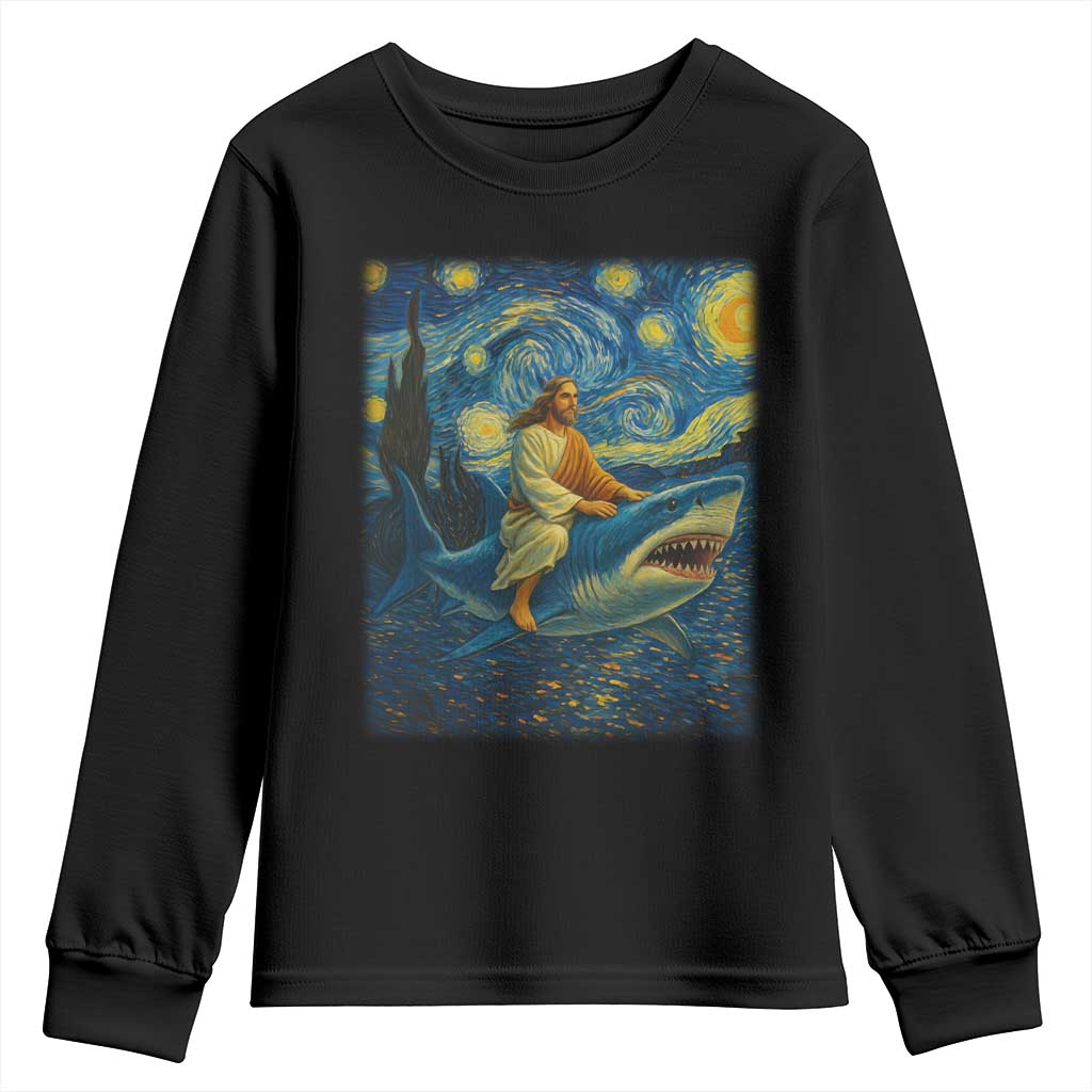 Jesus Shark Stary Night Youth Sweatshirt Artist Van Gogh Christian TS14 Black Print Your Wear
