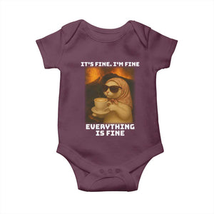 Funny Cat Meme Baby Onesie It Is Fine I Am Fine Every Thing Is Fine TS14 Maroon Print Your Wear