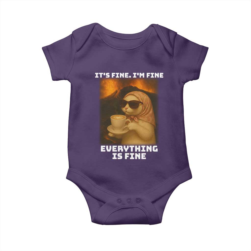 Funny Cat Meme Baby Onesie It Is Fine I Am Fine Every Thing Is Fine TS14 Purple Print Your Wear