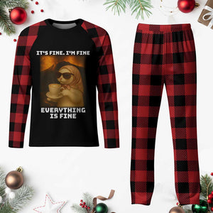 Funny Cat Meme Plaid Pajama Set It Is Fine I Am Fine Every Thing Is Fine TS14 Buffalo Plaid Print Your Wear