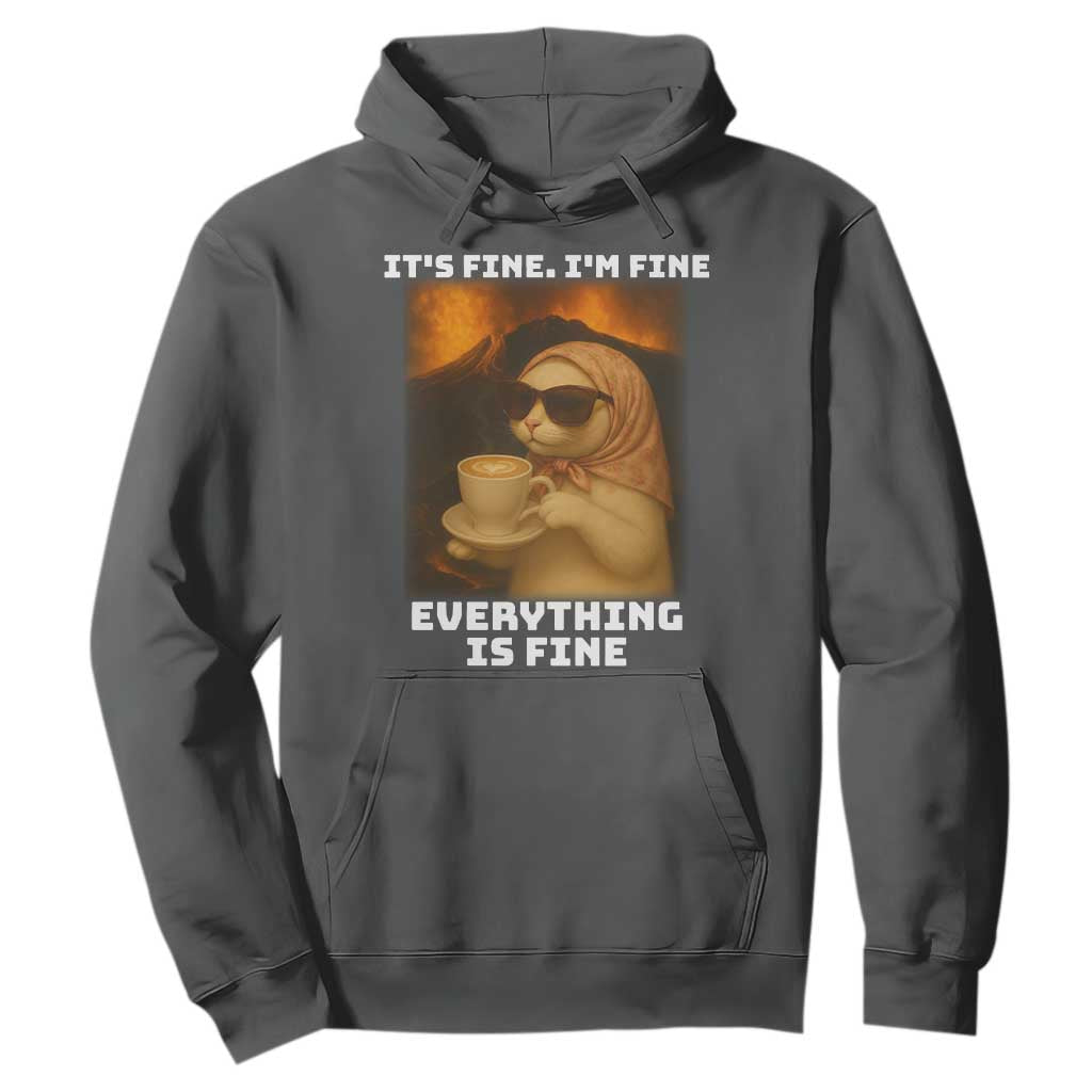 Funny Cat Meme Hoodie It Is Fine I Am Fine Every Thing Is Fine TS14 Dark Heather Print Your Wear