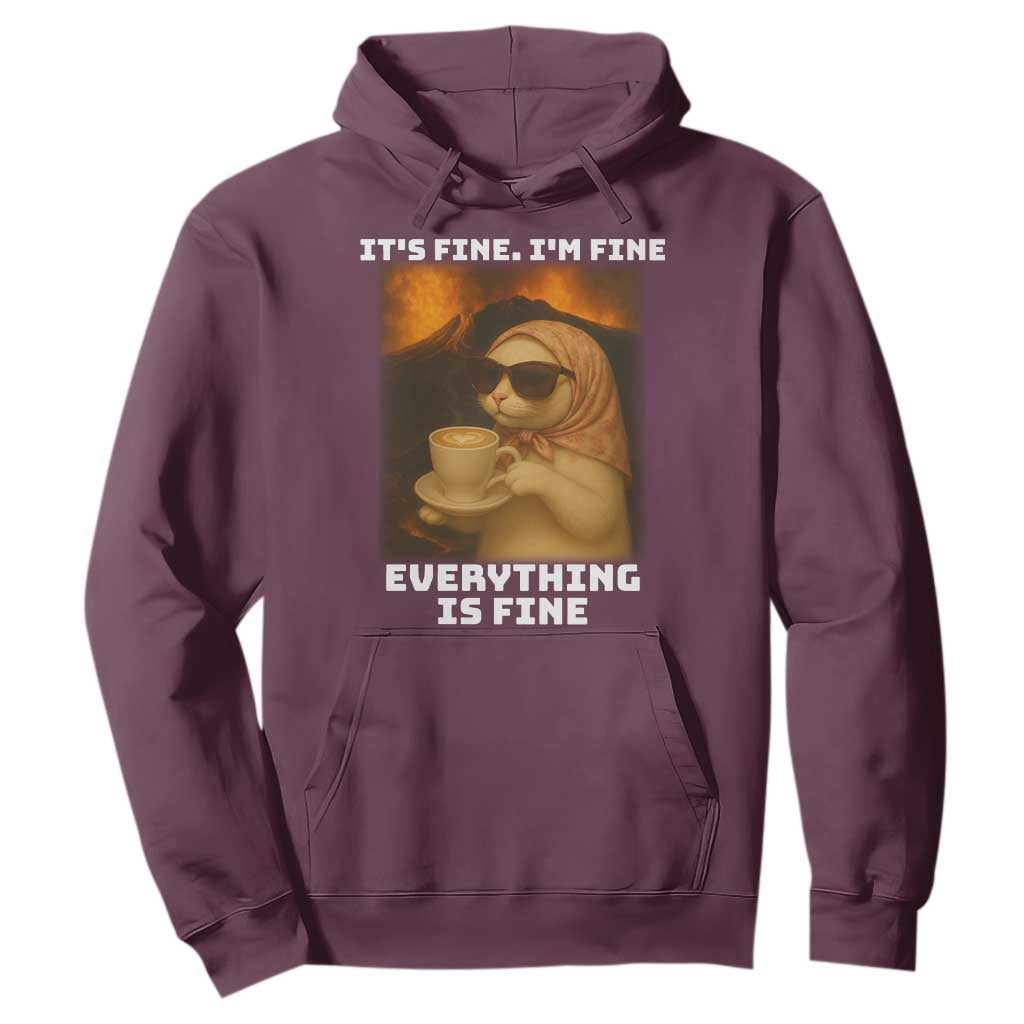 Funny Cat Meme Hoodie It Is Fine I Am Fine Every Thing Is Fine TS14 Maroon Print Your Wear