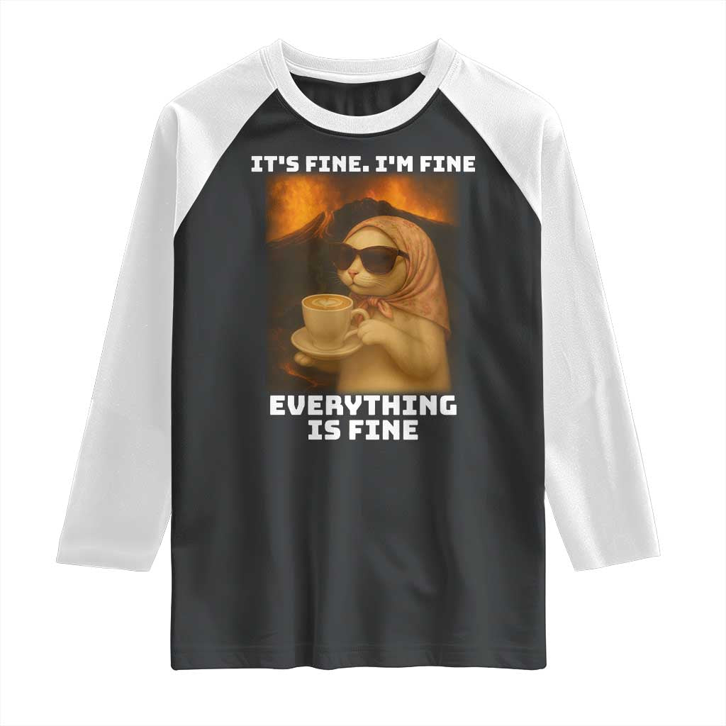 Funny Cat Meme Raglan Shirt It Is Fine I Am Fine Every Thing Is Fine TS14 Black White Print Your Wear