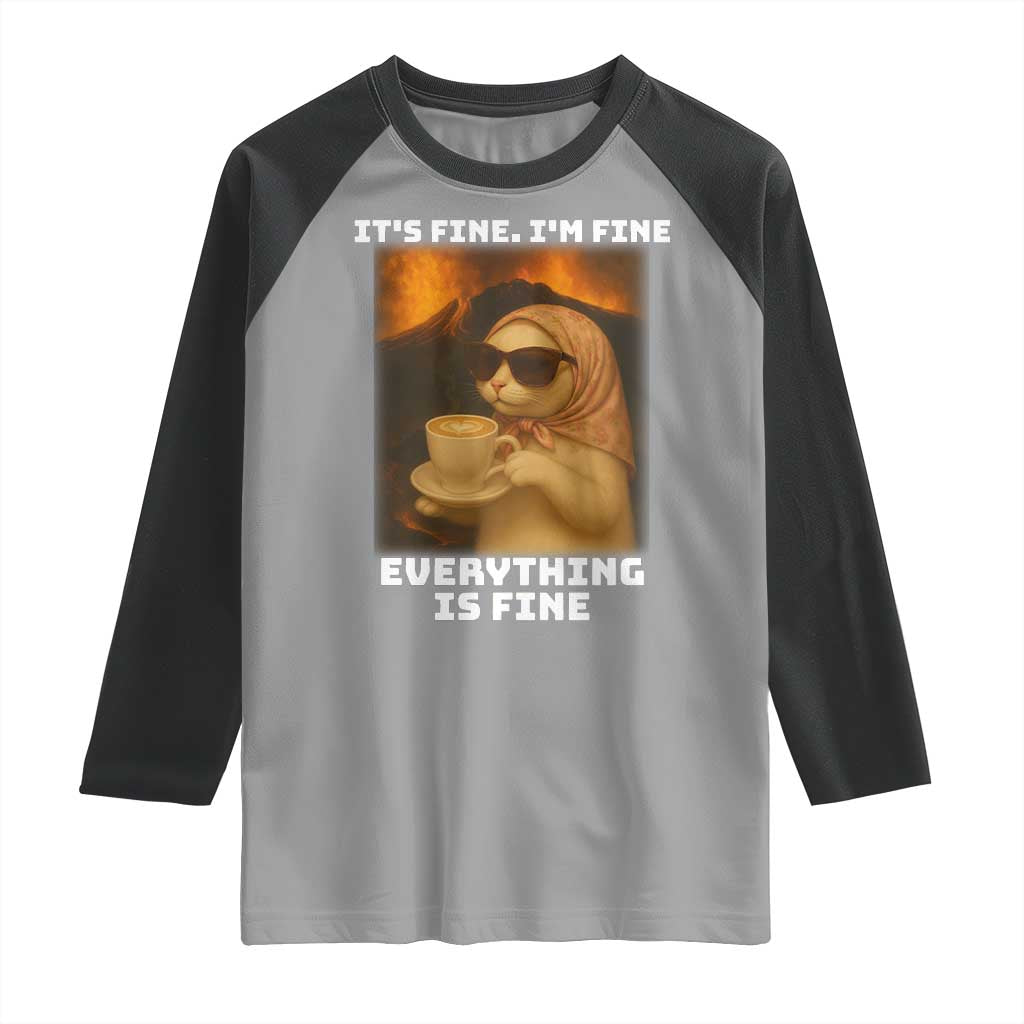 Funny Cat Meme Raglan Shirt It Is Fine I Am Fine Every Thing Is Fine TS14 Sport Gray Black Print Your Wear