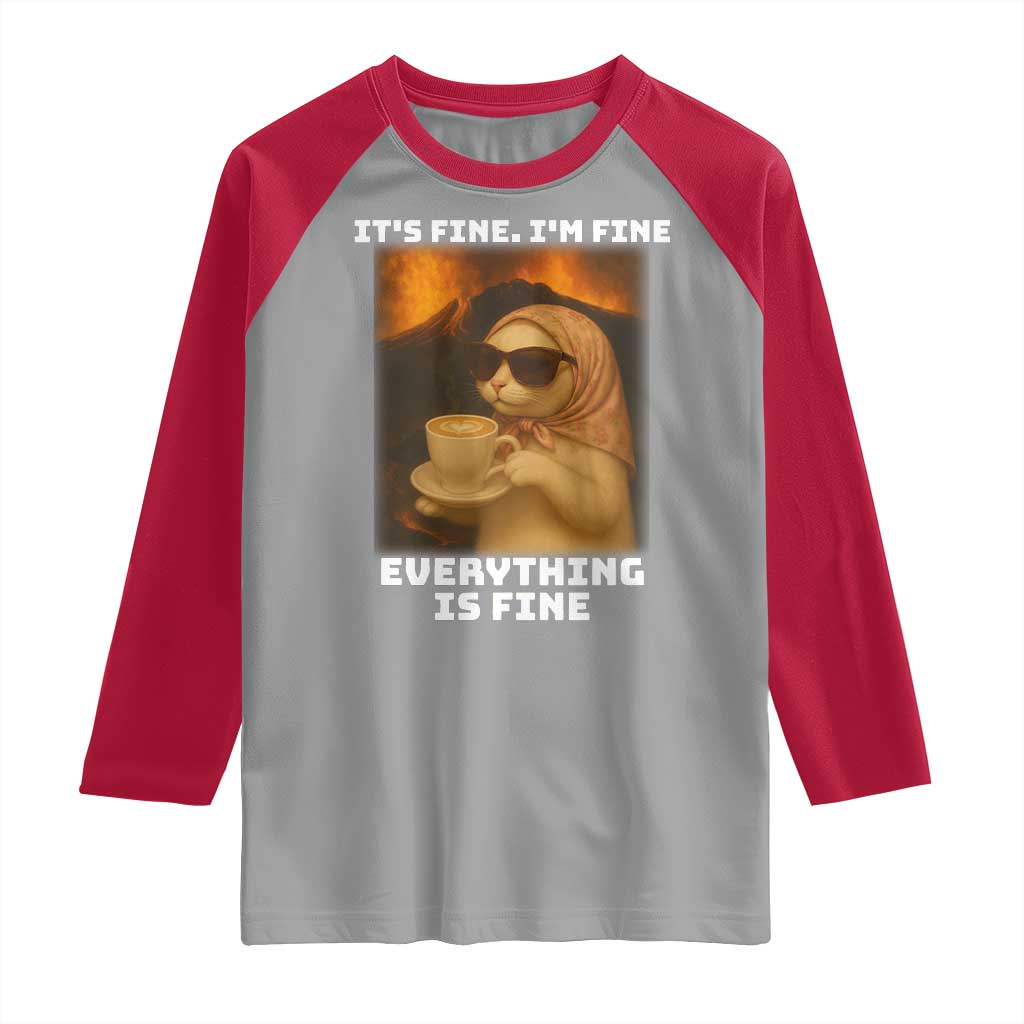 Funny Cat Meme Raglan Shirt It Is Fine I Am Fine Every Thing Is Fine TS14 Sport Gray Red Print Your Wear