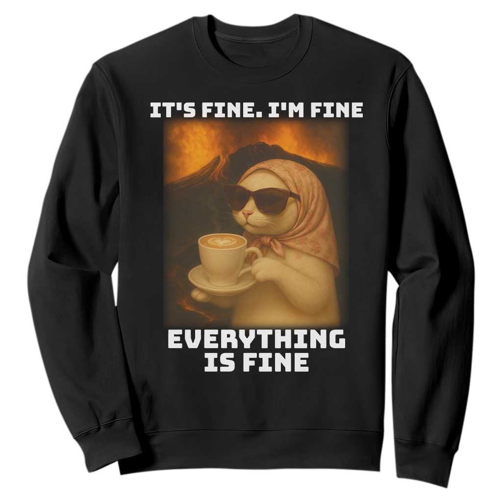 Funny Cat Meme Sweatshirt It Is Fine I Am Fine Every Thing Is Fine TS14 Black Print Your Wear