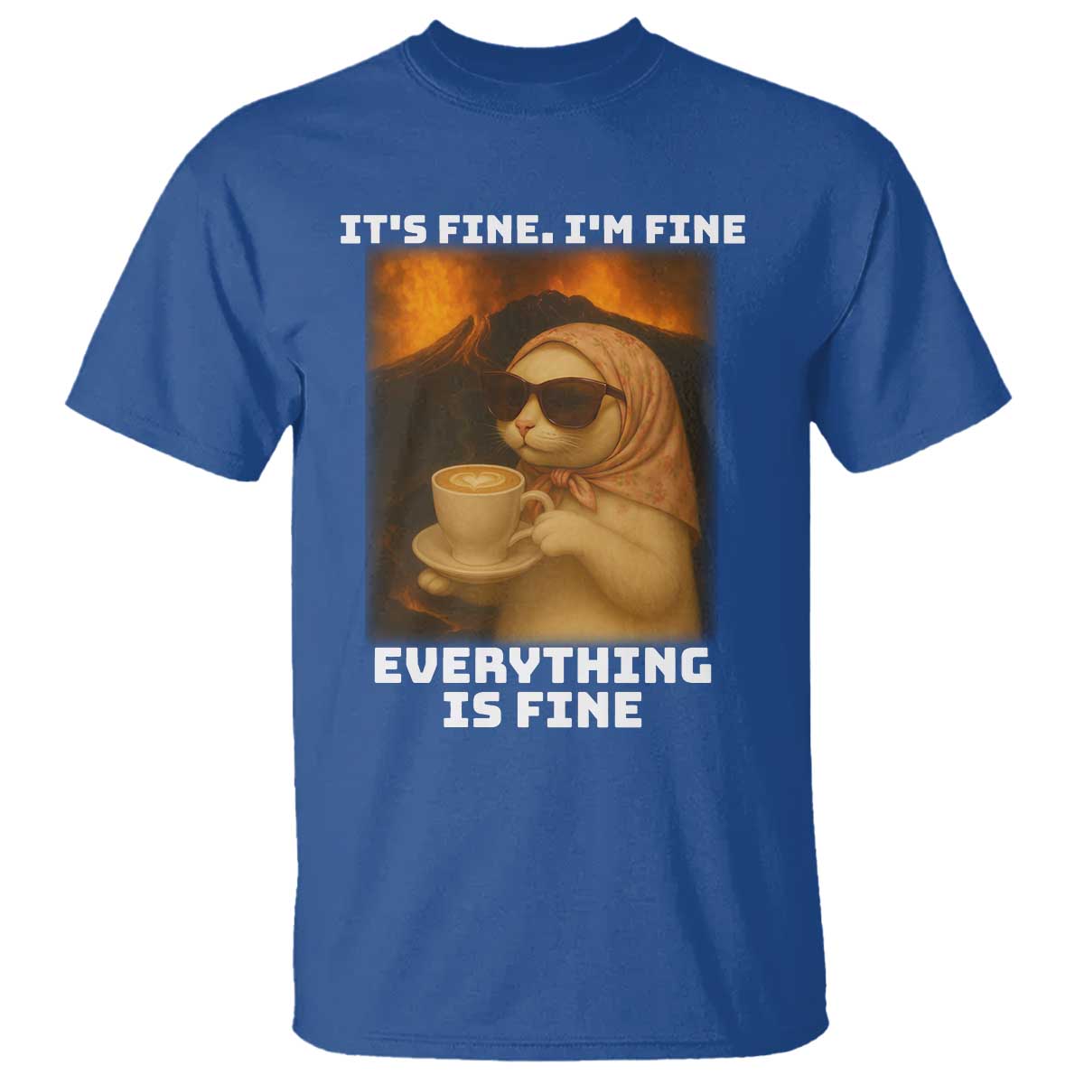 Funny Cat Meme T Shirt It Is Fine I Am Fine Every Thing Is Fine TS14 Royal Blue Print Your Wear