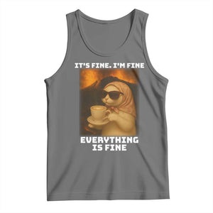 Funny Cat Meme Tank Top It Is Fine I Am Fine Every Thing Is Fine TS14 Black Heather Print Your Wear