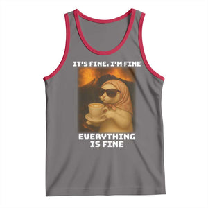 Funny Cat Meme Tank Top It Is Fine I Am Fine Every Thing Is Fine TS14 Deep Heather Red Print Your Wear