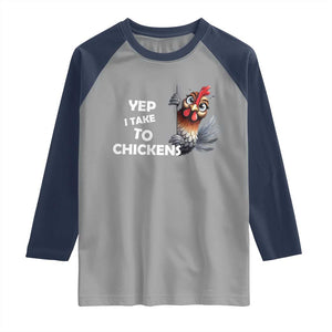 Funny Cute Chicken Raglan Shirt Yep I Talk To Chickens Farm Animal Lover TS14 Sport Gray Navy Print Your Wear
