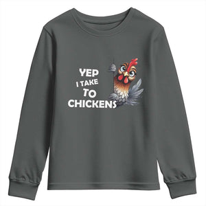 Funny Cute Chicken Youth Sweatshirt Yep I Talk To Chickens Farm Animal Lover TS14 Dark Heather Print Your Wear