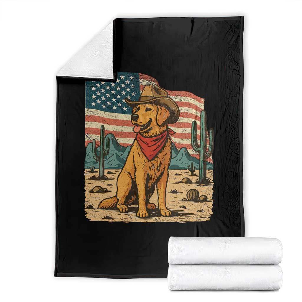Patriotic Cowboy Dog Throw Blanket American Flag Western Country TS14 Black Print Your Wear