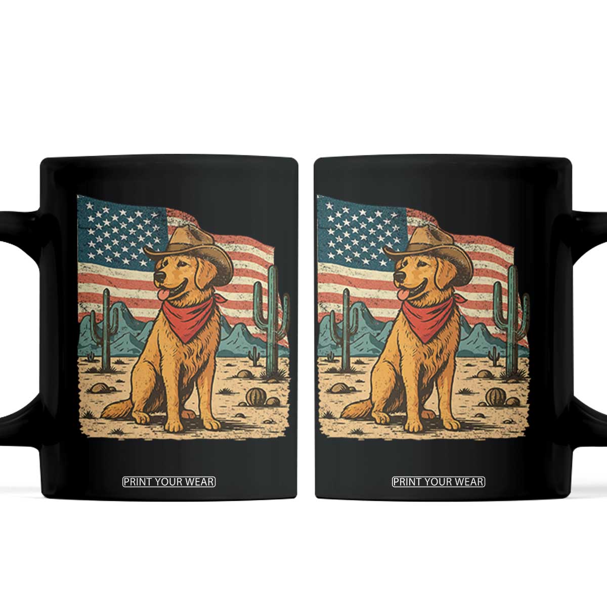 Patriotic Cowboy Dog Coffee Mug American Flag Western Country TS14 Black Print Your Wear