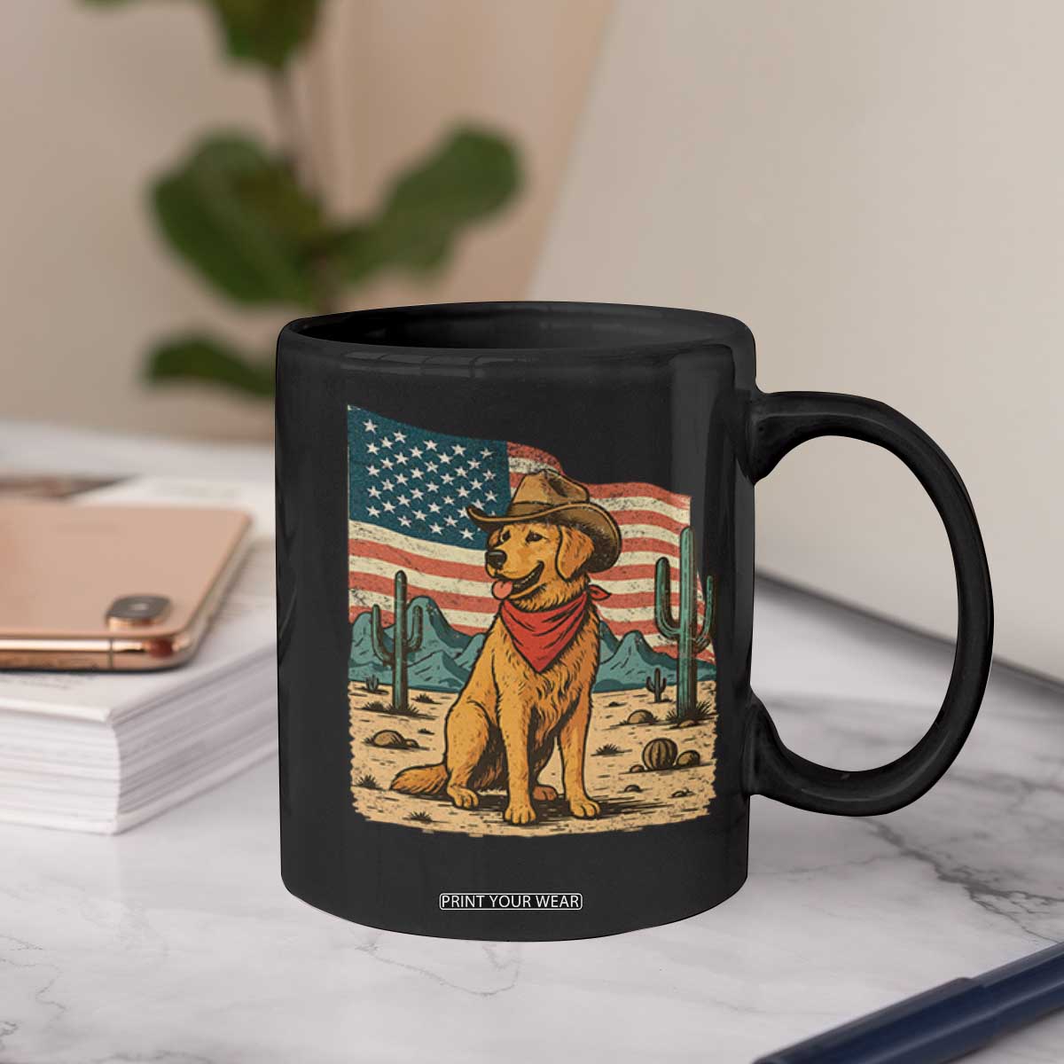 Patriotic Cowboy Dog Coffee Mug American Flag Western Country TS14 Print Your Wear