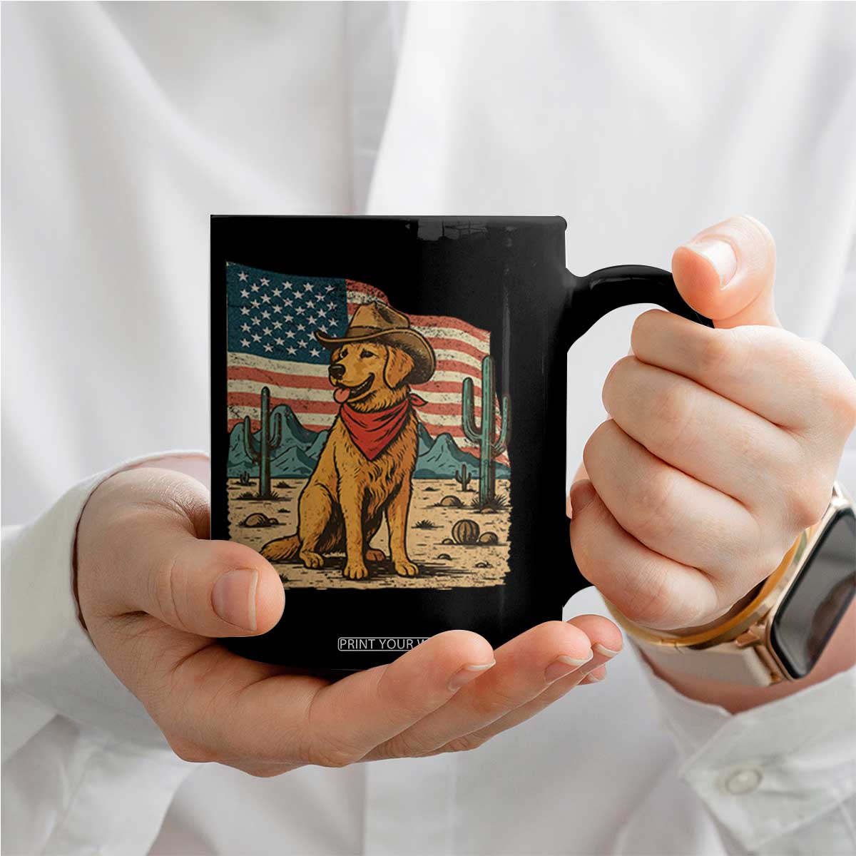Patriotic Cowboy Dog Coffee Mug American Flag Western Country TS14 Print Your Wear