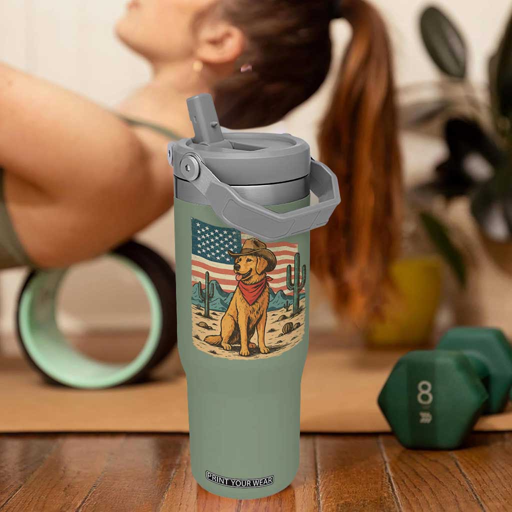 Patriotic Cowboy Dog Flip Straw Tumbler American Flag Western Country TS14 One Size: 30 oz Moss Green Print Your Wear