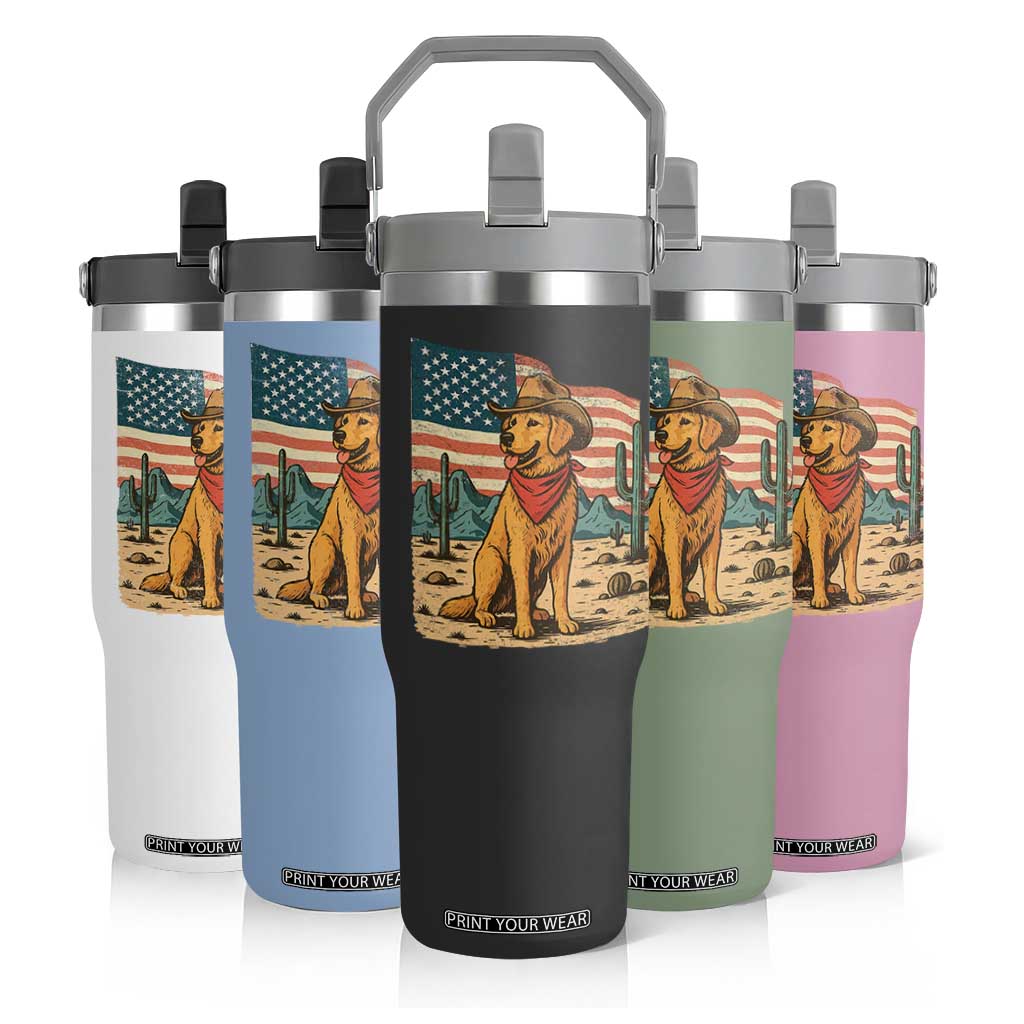 Patriotic Cowboy Dog Flip Straw Tumbler American Flag Western Country TS14 Print Your Wear