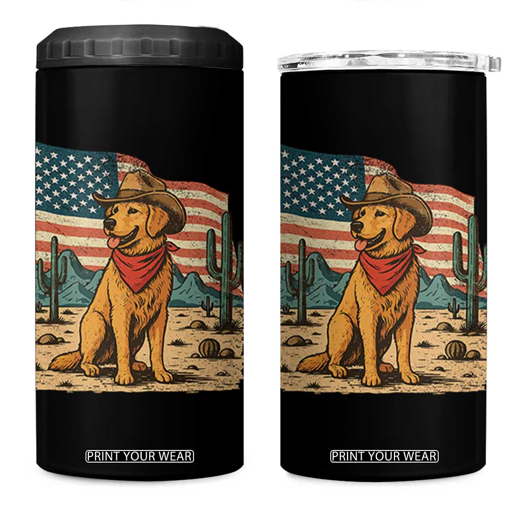 Patriotic Cowboy Dog 4 in 1 Can Cooler Tumbler American Flag Western Country TS14 One Size: 16 oz Black Print Your Wear