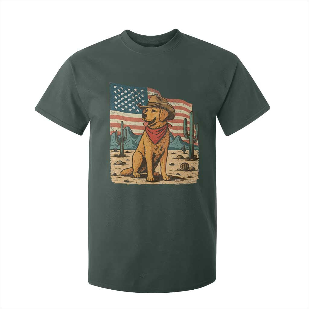 Patriotic Cowboy Dog T Shirt For Kid American Flag Western Country TS14 Dark Forest Green Print Your Wear