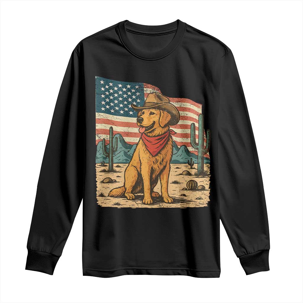 Patriotic Cowboy Dog Long Sleeve Shirt American Flag Western Country TS14 Black Print Your Wear