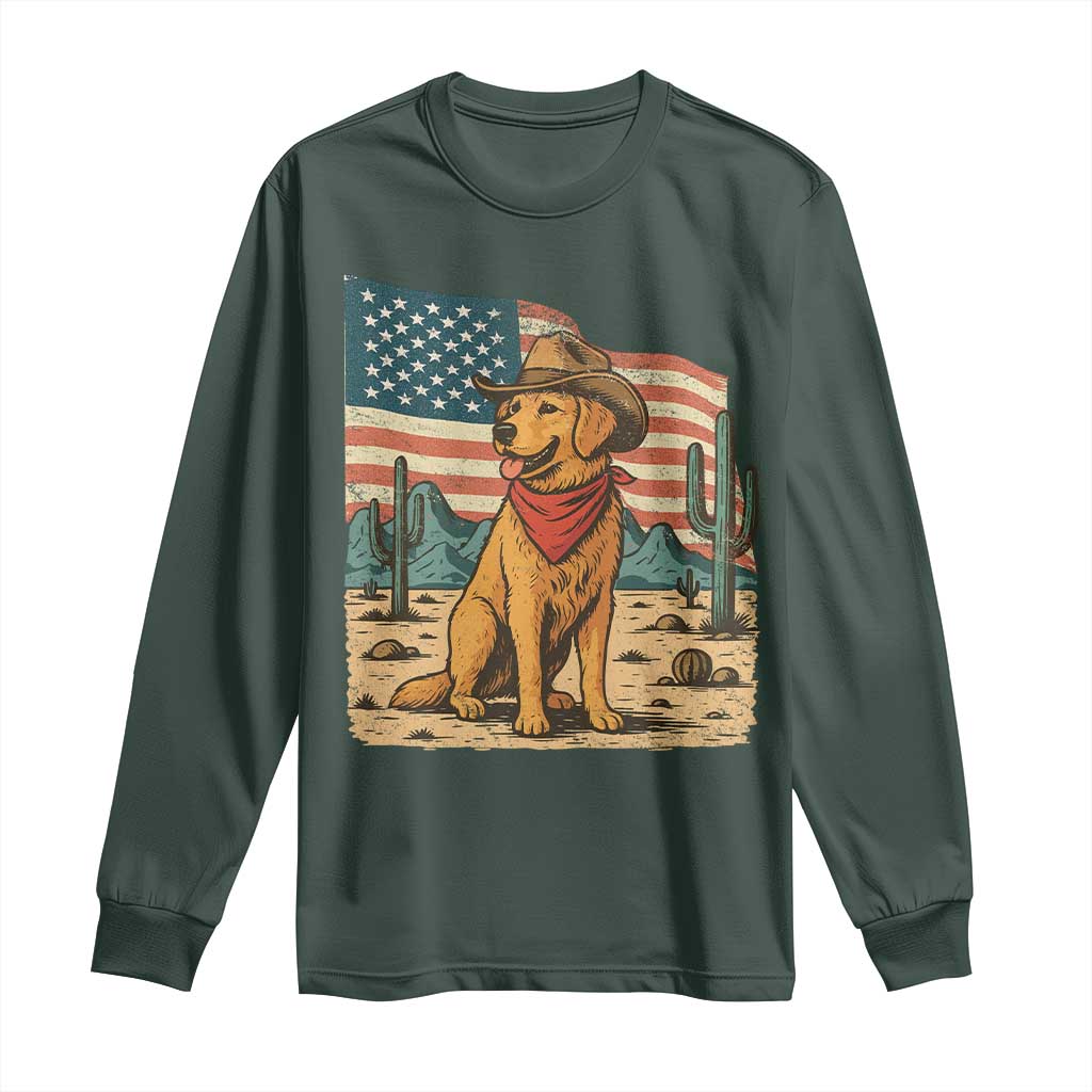 Patriotic Cowboy Dog Long Sleeve Shirt American Flag Western Country TS14 Dark Forest Green Print Your Wear