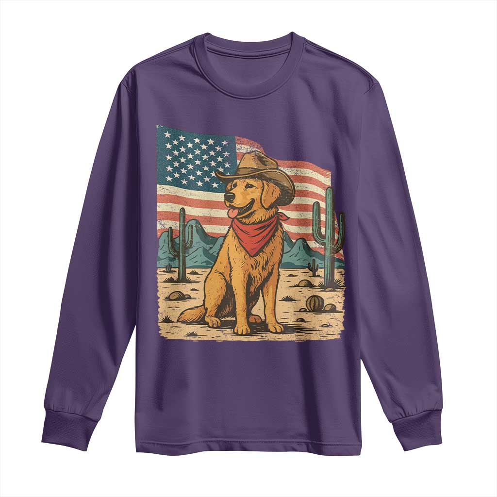 Patriotic Cowboy Dog Long Sleeve Shirt American Flag Western Country TS14 Purple Print Your Wear
