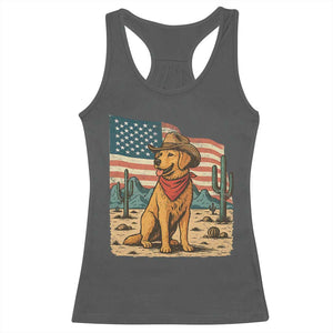 Patriotic Cowboy Dog Racerback Tank Top American Flag Western Country TS14 Dark Heather Print Your Wear