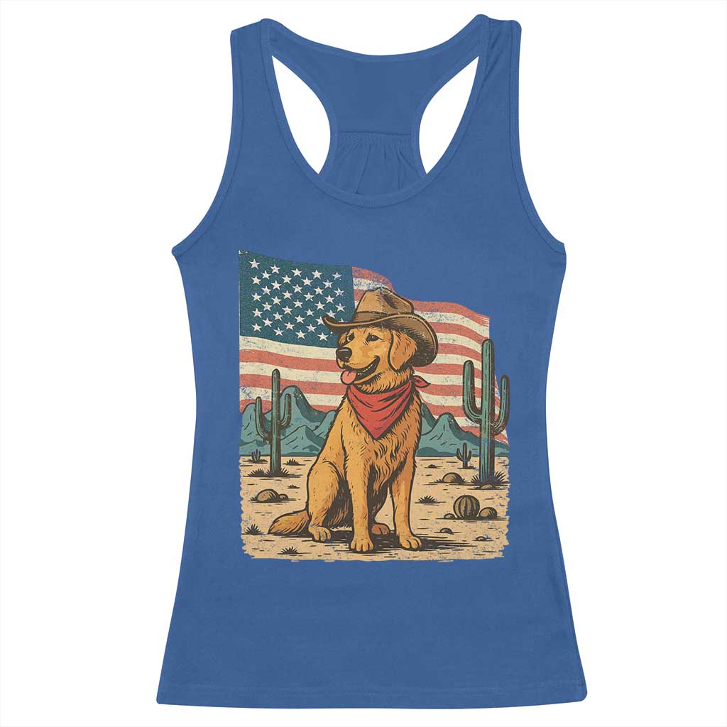 Patriotic Cowboy Dog Racerback Tank Top American Flag Western Country TS14 Royal Blue Print Your Wear