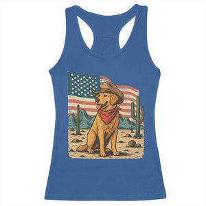 Patriotic Cowboy Dog Racerback Tank Top American Flag Western Country TS14 Royal Blue Print Your Wear