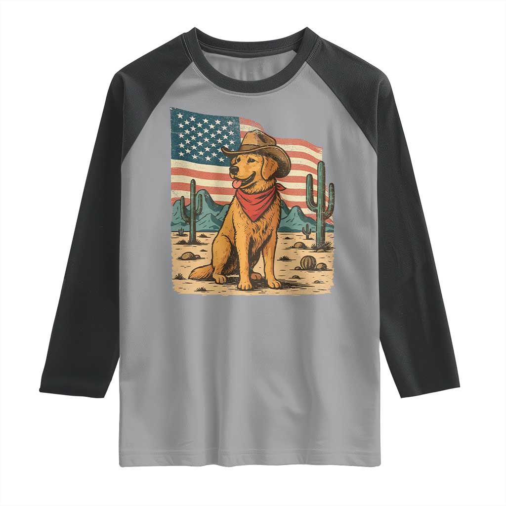 Patriotic Cowboy Dog Raglan Shirt American Flag Western Country TS14 Sport Gray Black Print Your Wear