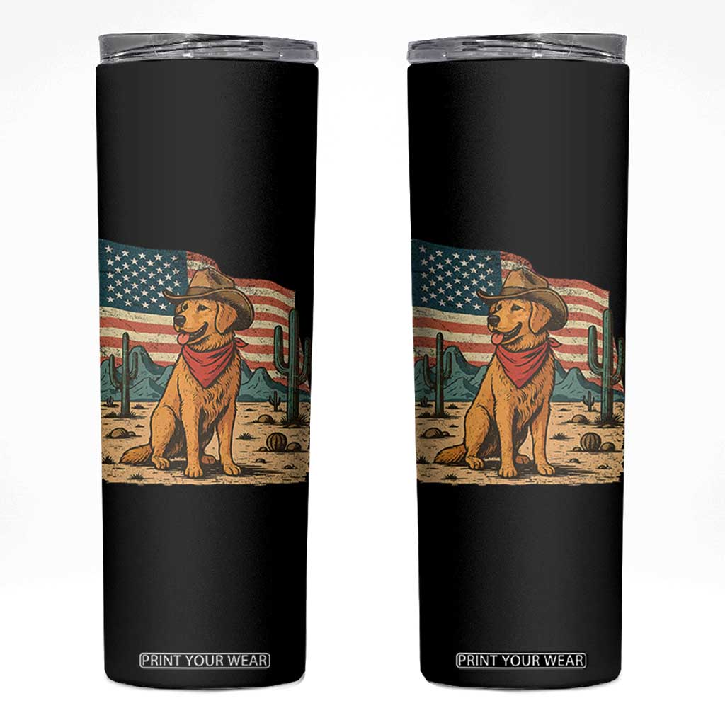 Patriotic Cowboy Dog Skinny Tumbler American Flag Western Country TS14 Black Print Your Wear