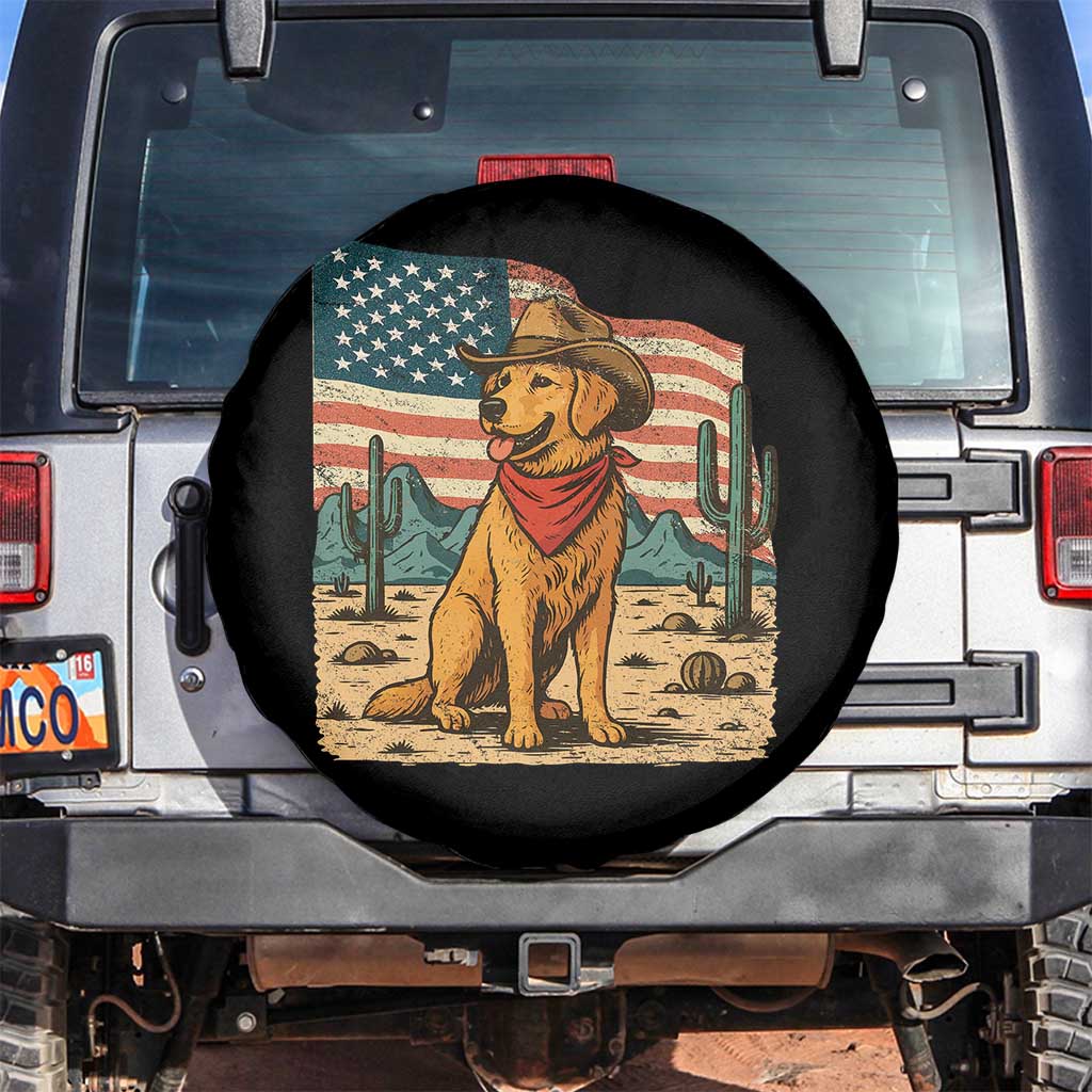 Patriotic Cowboy Dog Spare Tire Cover American Flag Western Country TS14 No hole Black Print Your Wear
