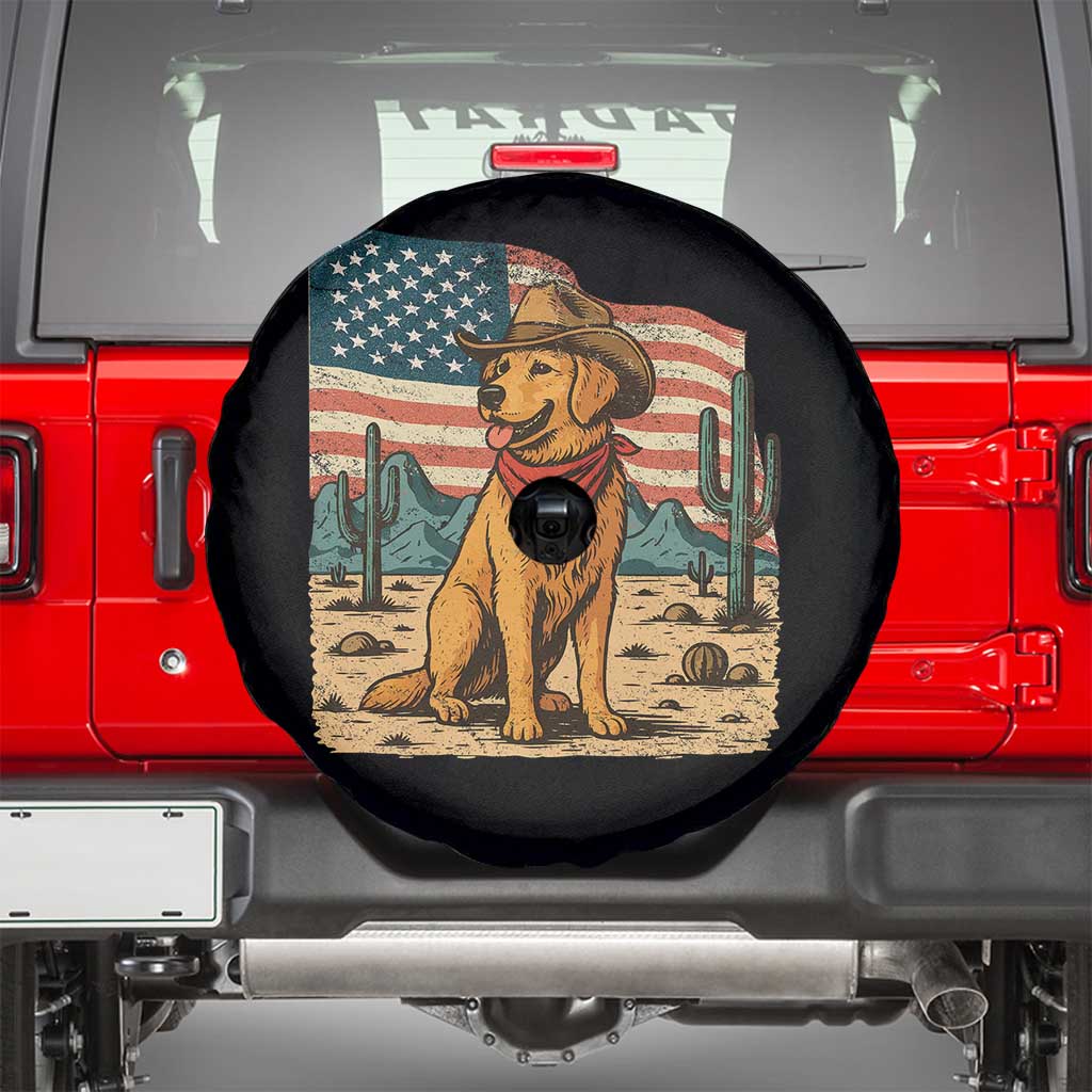 Patriotic Cowboy Dog Spare Tire Cover American Flag Western Country TS14 Black Print Your Wear