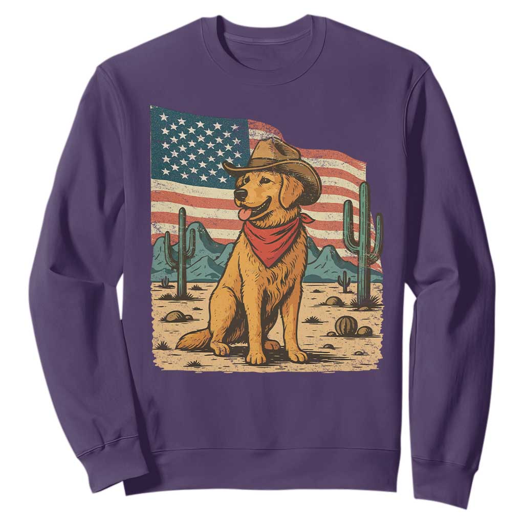 Patriotic Cowboy Dog Sweatshirt American Flag Western Country TS14 Purple Print Your Wear