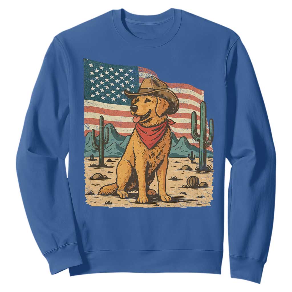 Patriotic Cowboy Dog Sweatshirt American Flag Western Country TS14 Royal Blue Print Your Wear