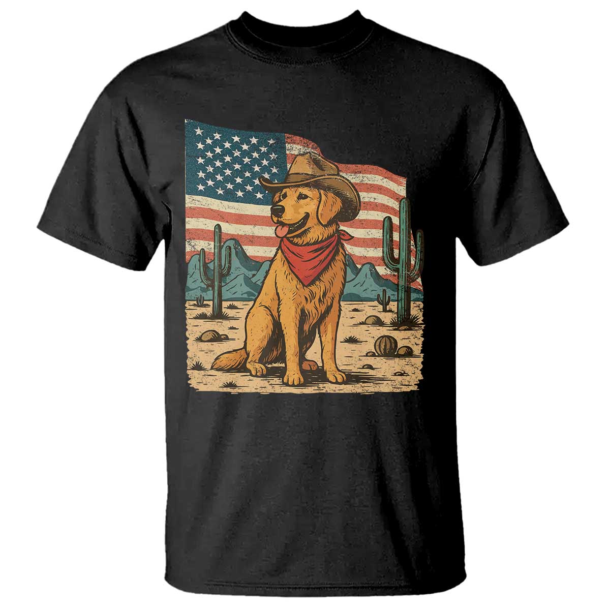 Patriotic Cowboy Dog T Shirt American Flag Western Country TS14 Black Print Your Wear