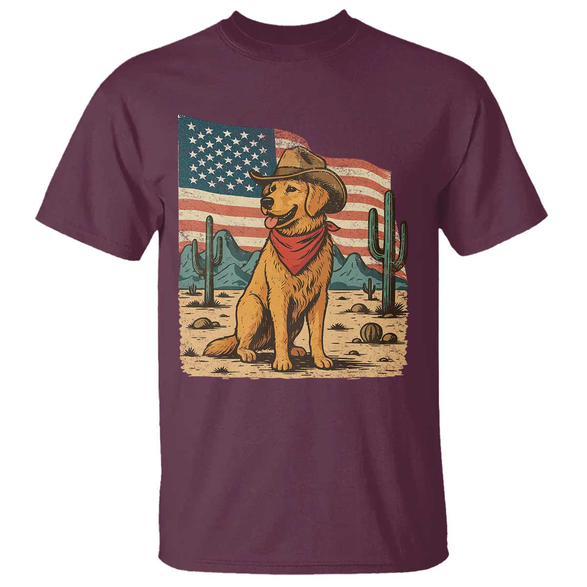 Patriotic Cowboy Dog T Shirt American Flag Western Country TS14 Maroon Print Your Wear