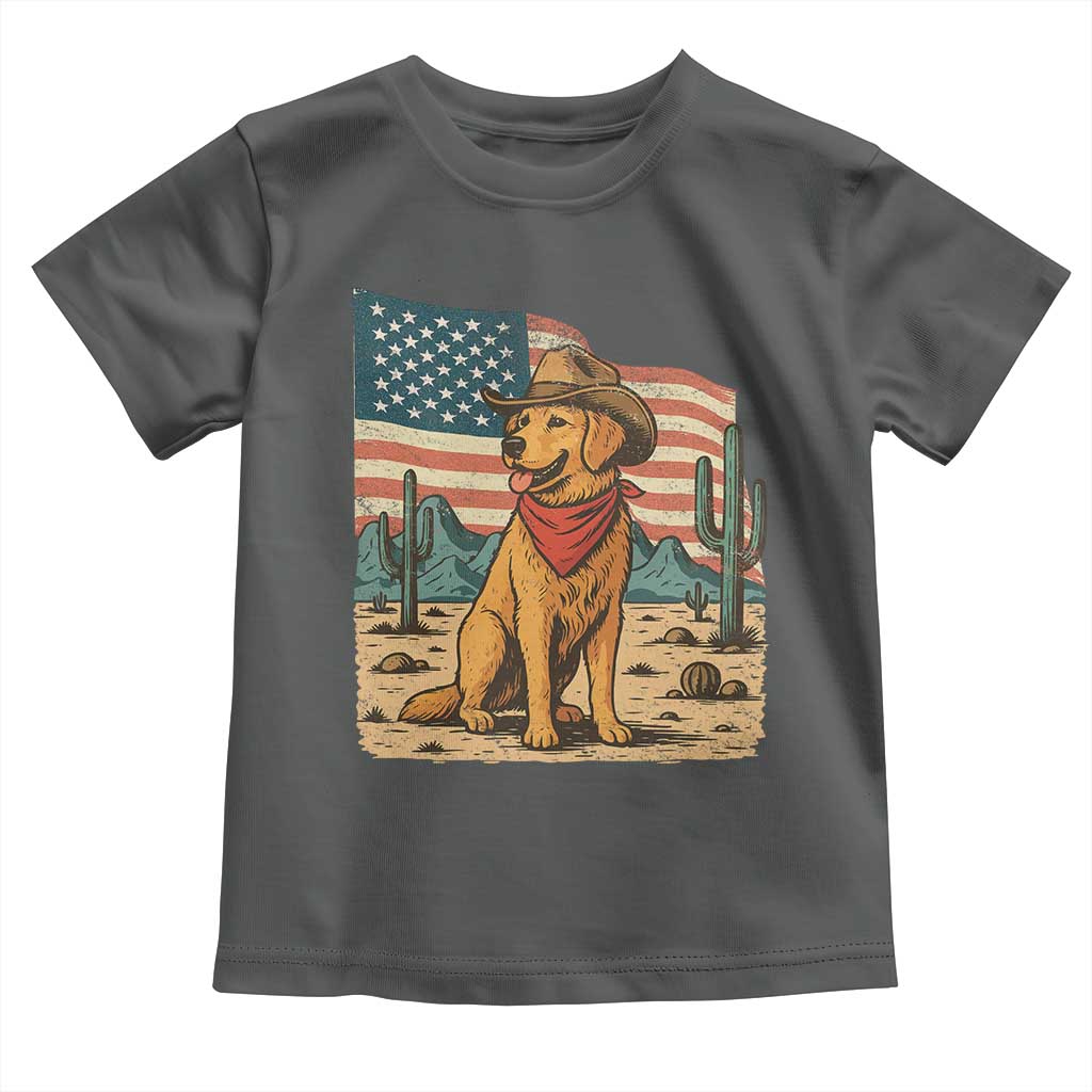Patriotic Cowboy Dog Toddler T Shirt American Flag Western Country TS14 Dark Heather Print Your Wear