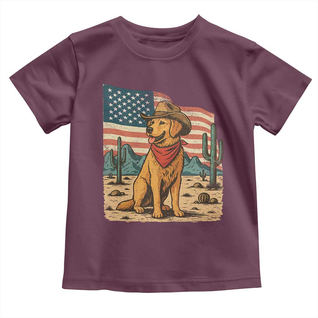 Patriotic Cowboy Dog Toddler T Shirt American Flag Western Country TS14 Maroon Print Your Wear
