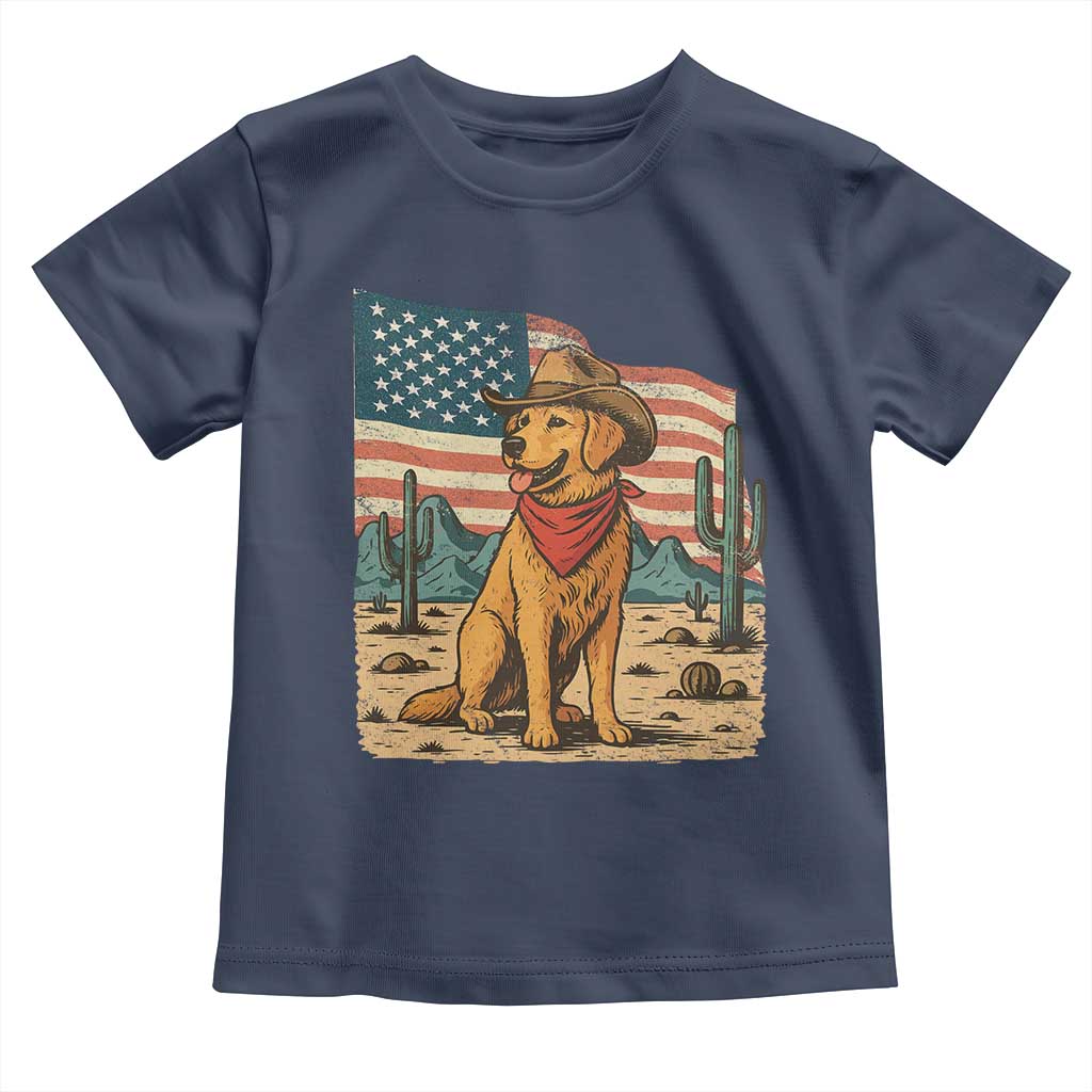 Patriotic Cowboy Dog Toddler T Shirt American Flag Western Country TS14 Navy Print Your Wear