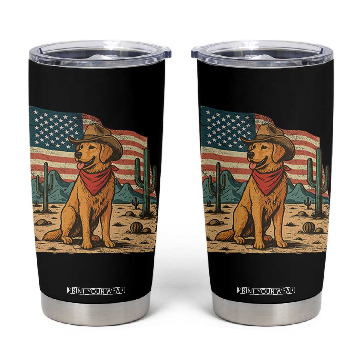Patriotic Cowboy Dog Tumbler Cup American Flag Western Country TS14 Black Print Your Wear