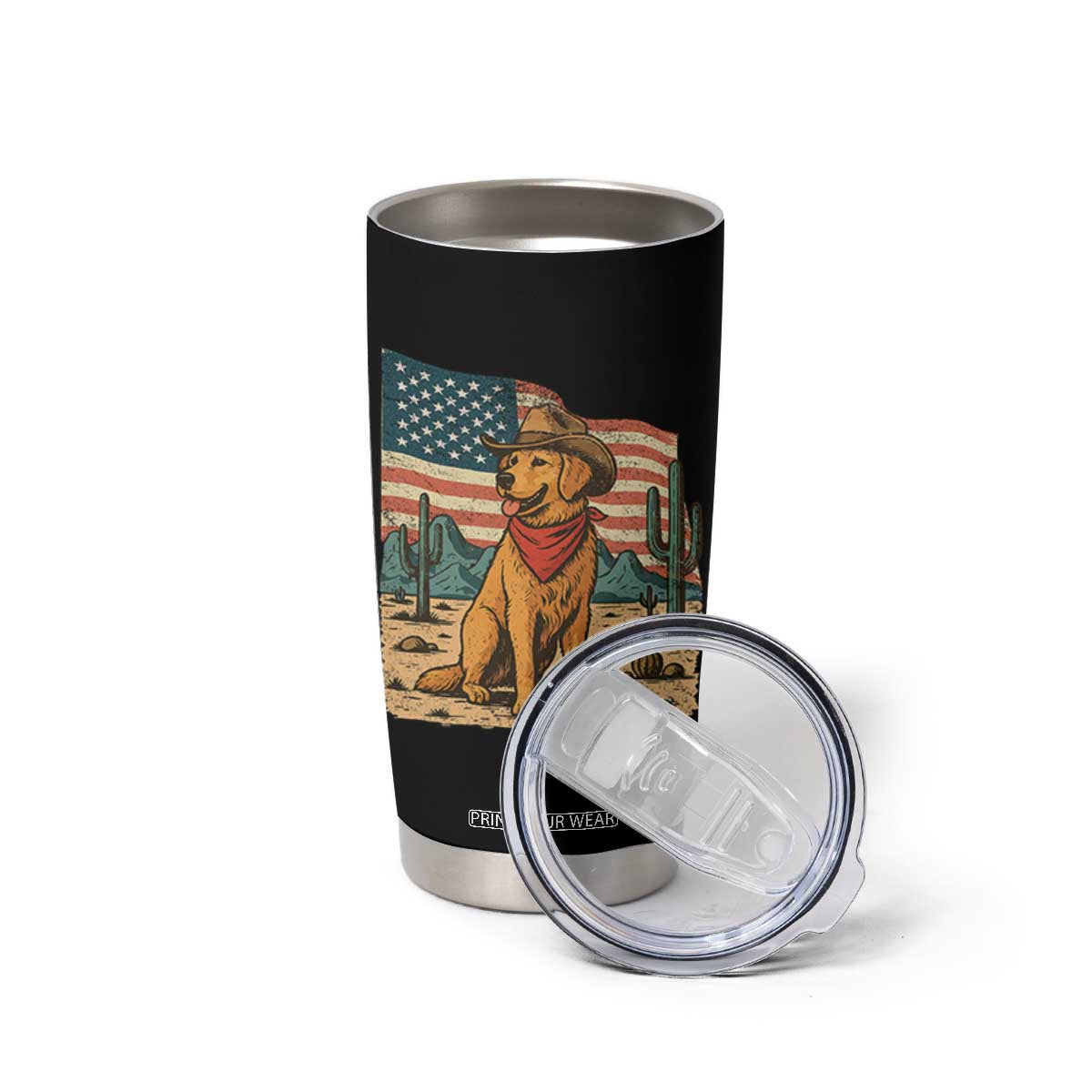 Patriotic Cowboy Dog Tumbler Cup American Flag Western Country TS14 Print Your Wear
