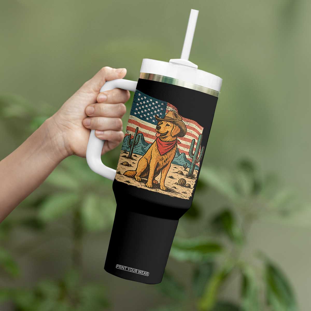 Patriotic Cowboy Dog Tumbler With Handle American Flag Western Country TS14 Print Your Wear