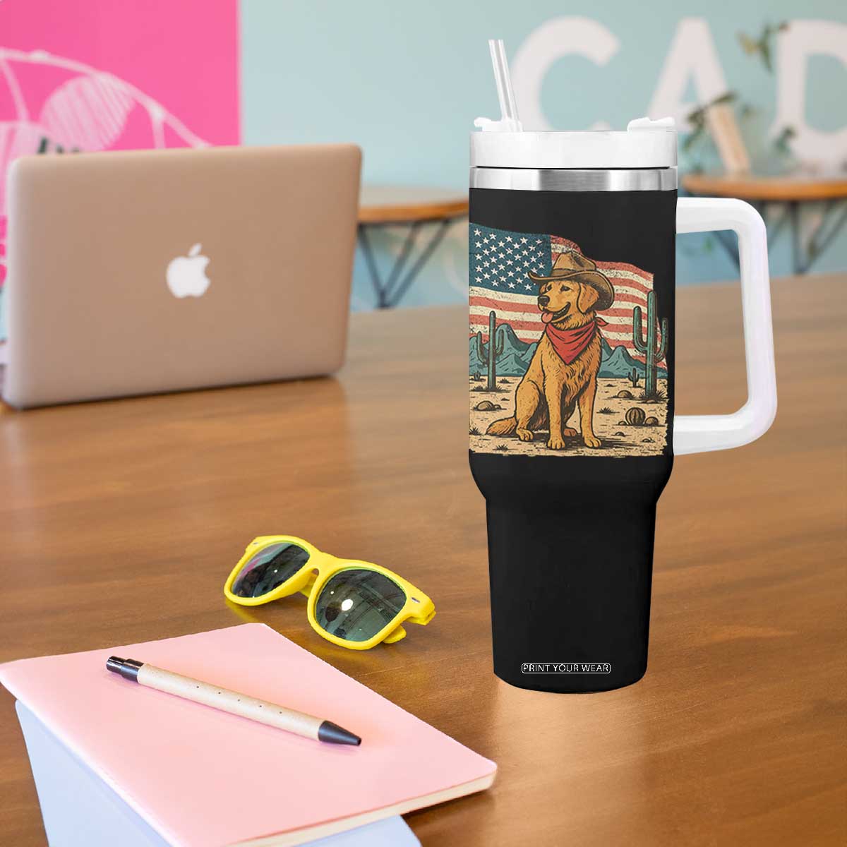 Patriotic Cowboy Dog Tumbler With Handle American Flag Western Country TS14 Print Your Wear