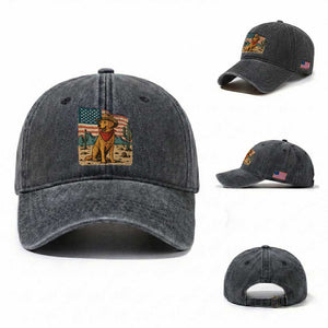 Patriotic Cowboy Dog Washed Cotton Baseball Cap American Flag Western Country TS14 Washed Cap Universal Fit Dark Gray Print Your Wear