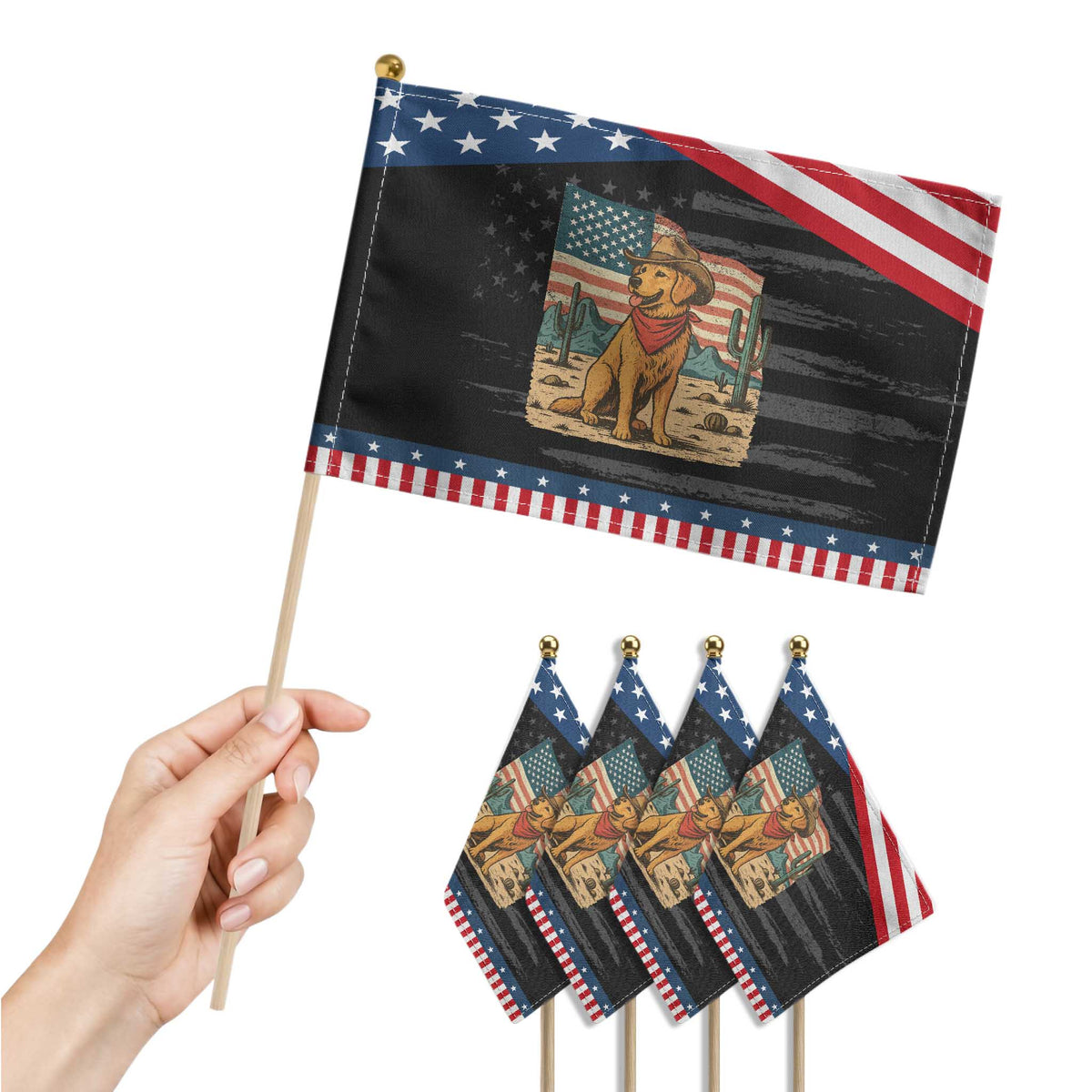 Cowboy Hat Golden Retriever Us Flag 4th Of July Patriotic Handheld Flag TS14 Print Your Wear