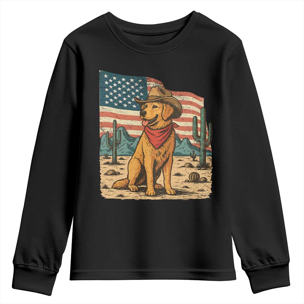 Patriotic Cowboy Dog Youth Sweatshirt American Flag Western Country TS14 Black Print Your Wear