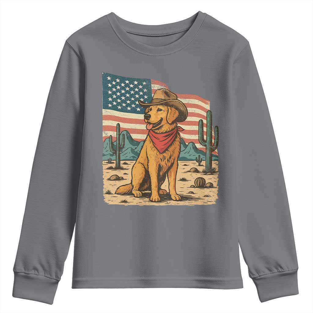 Patriotic Cowboy Dog Youth Sweatshirt American Flag Western Country TS14 Charcoal Print Your Wear
